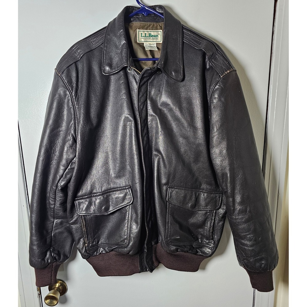 LL Bean Vintage A-2 Leather Flight Jacket Thinsulate Brown Bomber Mens Size 42L